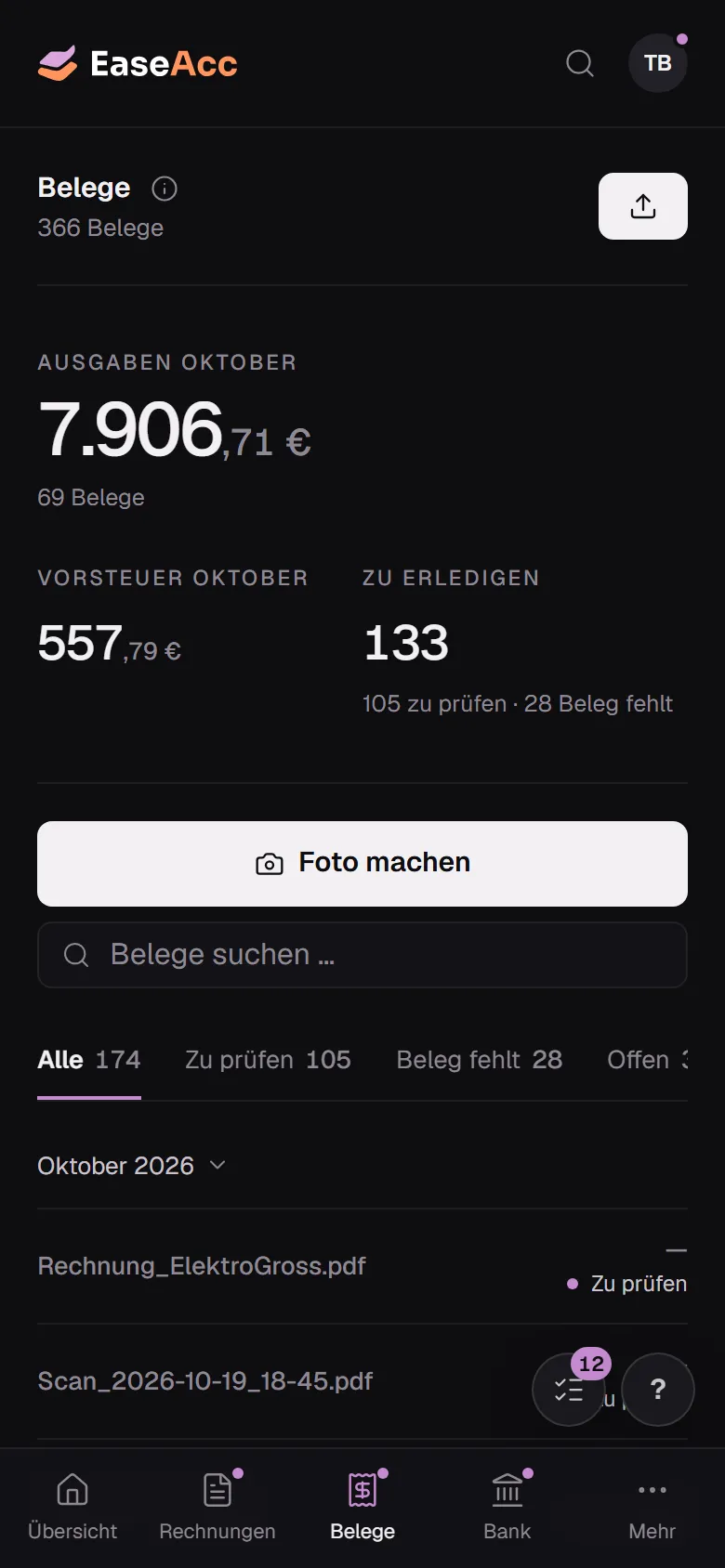 Belege am Handy