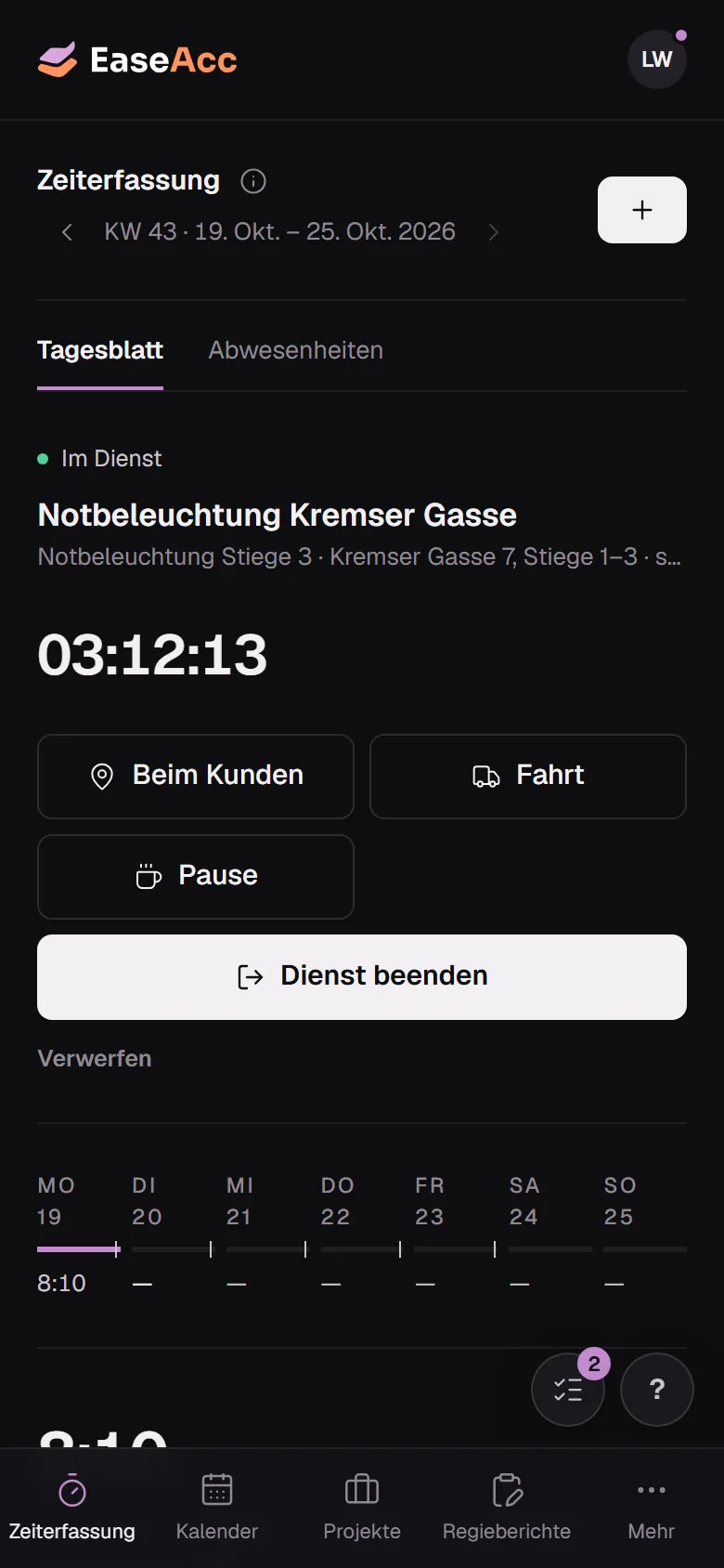 Stempeluhr am Handy