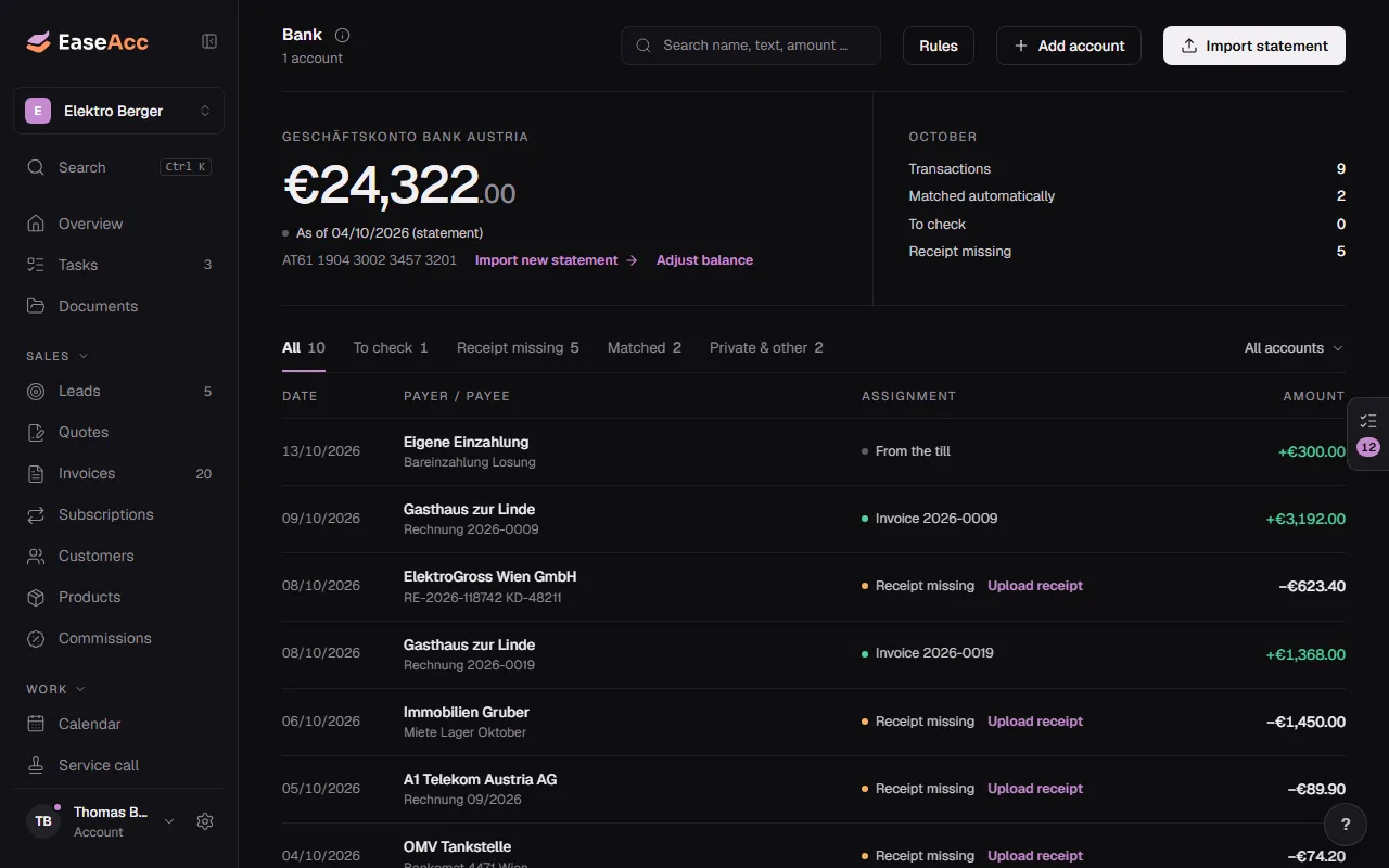 Bank transactions with matched invoices